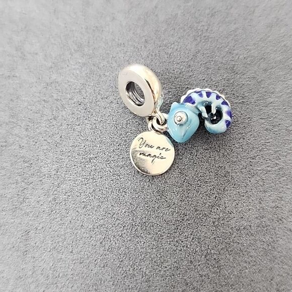Authentic Pandora ALE Charm Blue Silver You are Magic Chameleon - Picture 1 of 2